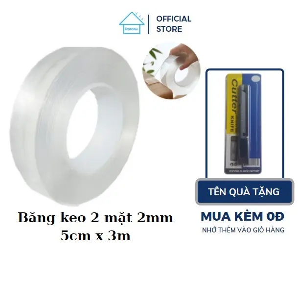 Băng keo 2 mặt trong suốt siêu dính cường lực siêu chắc chịu lực chịu nhiệt (5cm x 3m) DOCONU