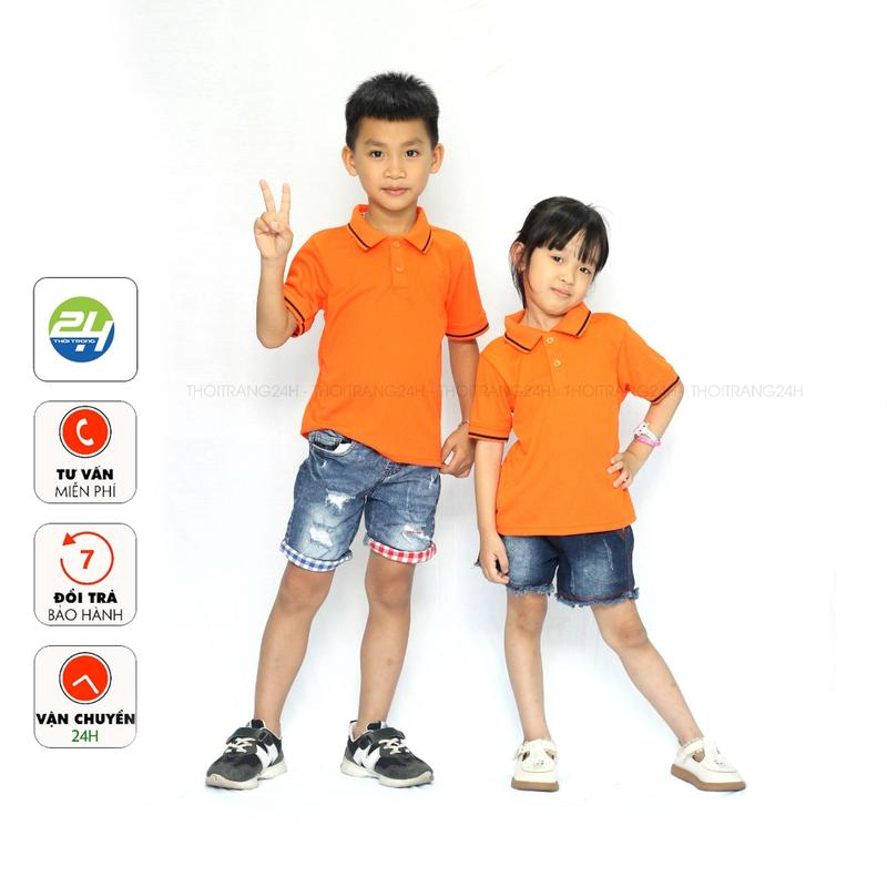 Áo Thun Polo Có Cổ Cho Bé Trẻ Em ANDROMEDA Màu Cam Chất Vải Cá Sấu Mè Phom Xuông Cho Cả Bé Trai và Bé Gái