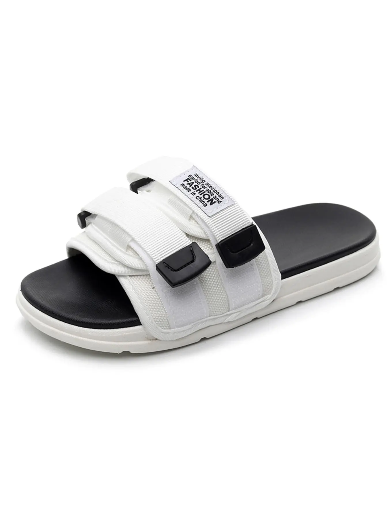 Men's Summer 2024 Letter Label Decoration Double Buckle Slippers, Colorblock Velcro Slippers, Adjustable Casual Flat Slippers For Summer Beach