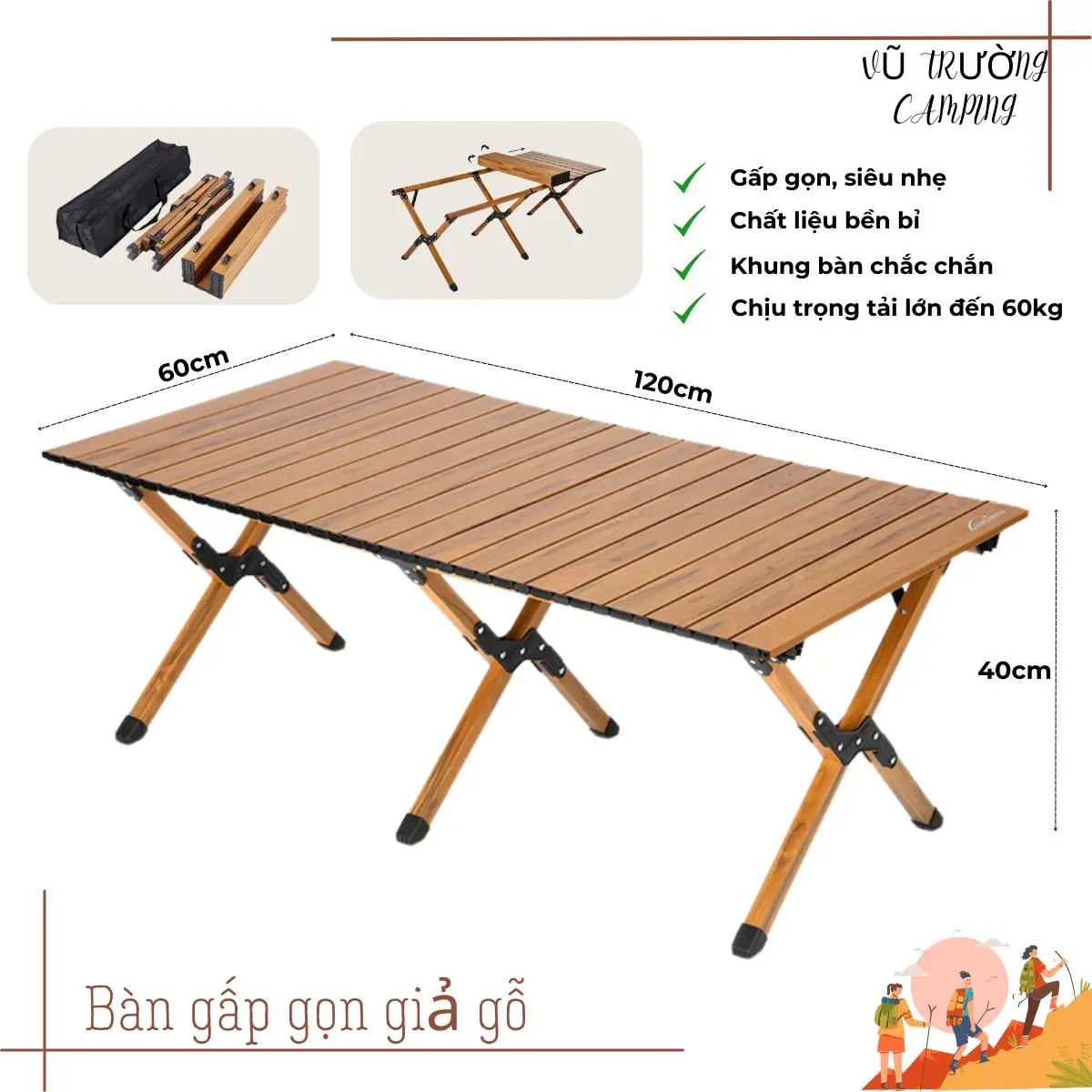 Bàn dã ngoại xếp gọn picnic Camping du lịch gấp gọn bằng hợp kim nhôm cao cấp siêu nhẹ, khung chắc chắn, độ bền cao  - DCP21