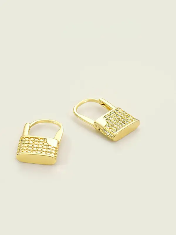 Women's Elegant Rhinestone Decorated Lock Design Earrings, Exquisite Trendy All-match Engagement Wedding Drop Earrings, Fashionable Jewelry for Women 3