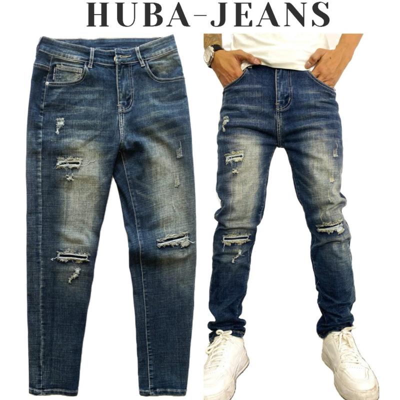  Quần jean nam HUBA-JEANS Bluewash Rách Purple Biker Menswear Pants Denim Có Túi 100 