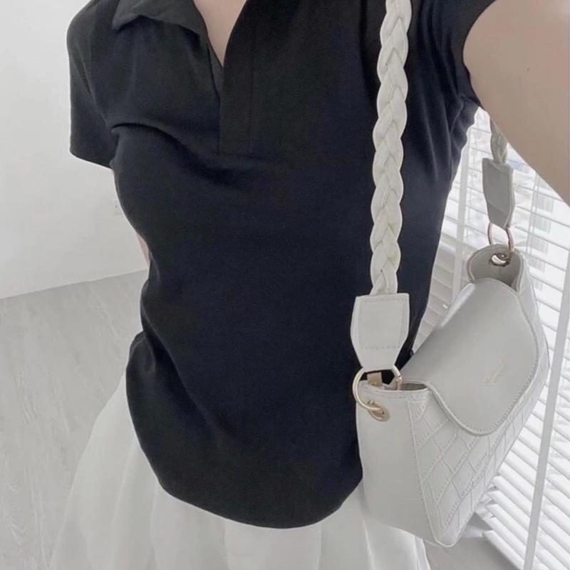 Product Introduction of XẢ KHO Áo 40-100Kg POLO BIGSIZE vạt bầu thun gân lạnh lụa Top Nữ thanh lý Women Đen 6