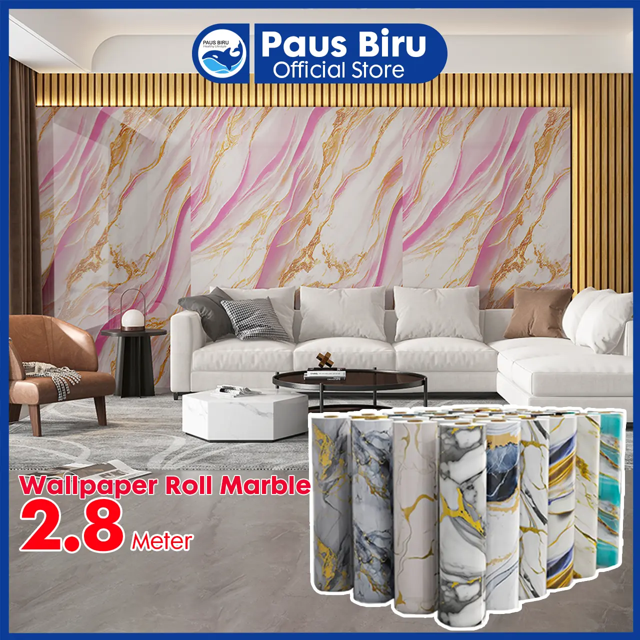 (NEW) Wallpaper Dinding Motif Vinyl Marble Foam Roll Sticker Kamar Dekorasi PET 120 x 280cm  A58