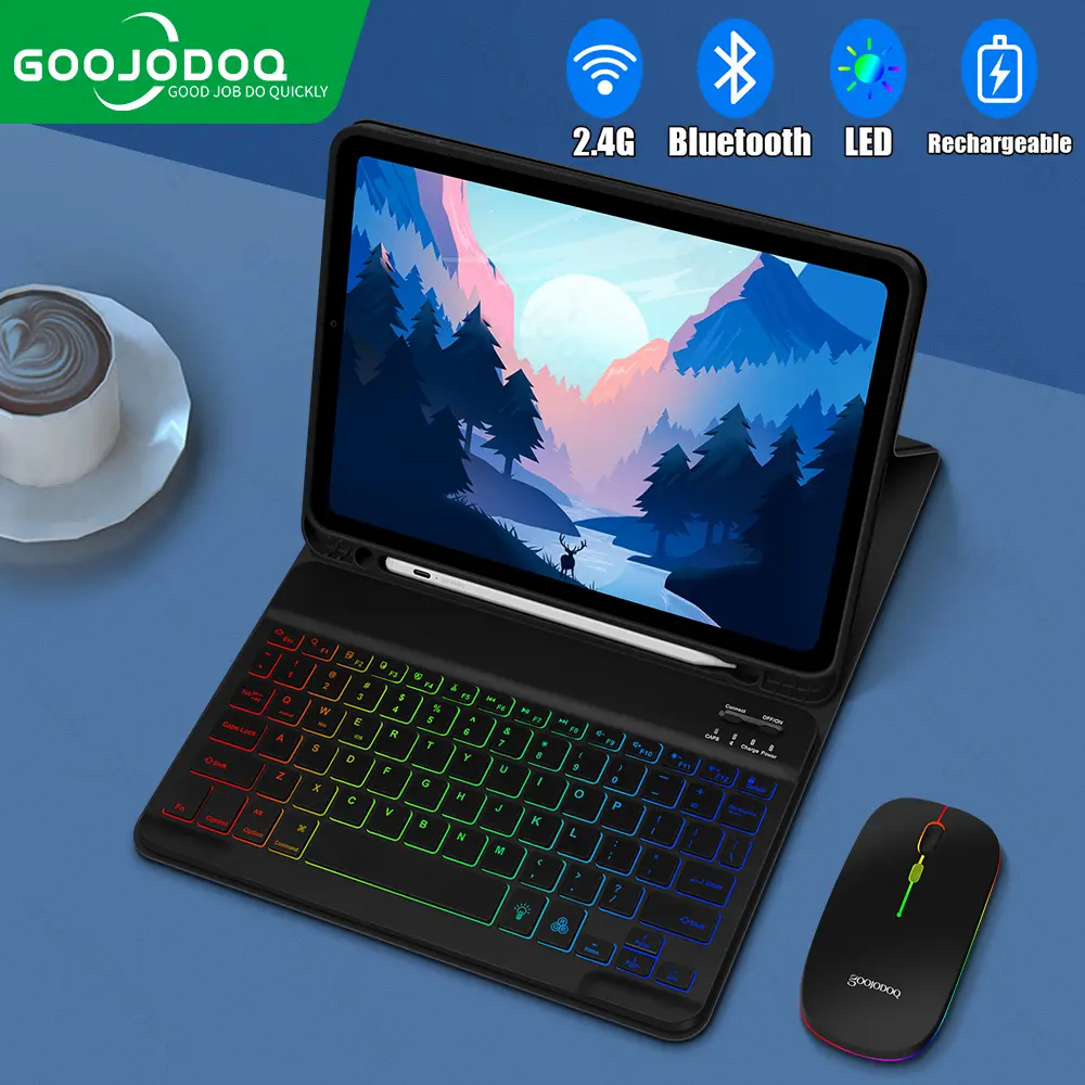 เคสแป้นพิม์ GOOJODOQ เคสพร้อมคีย์บอร์ดแบ็คไลท์ 9th 8th 7th Gen Air 4 Pro 11 Bluetooth บลูทูธGOOJODOQ For iPad