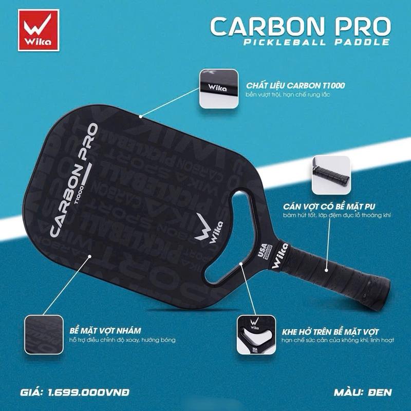 Vợt Pickleball Wika Carbon Pro T1000 siêu nhẹ thiết kế đầu tiên có khe hở thi đấu chuyên nghiệp cao cấp chính hãng nguyên hộp sang trọng nam nữ màu đen mới chơi tập luyện
