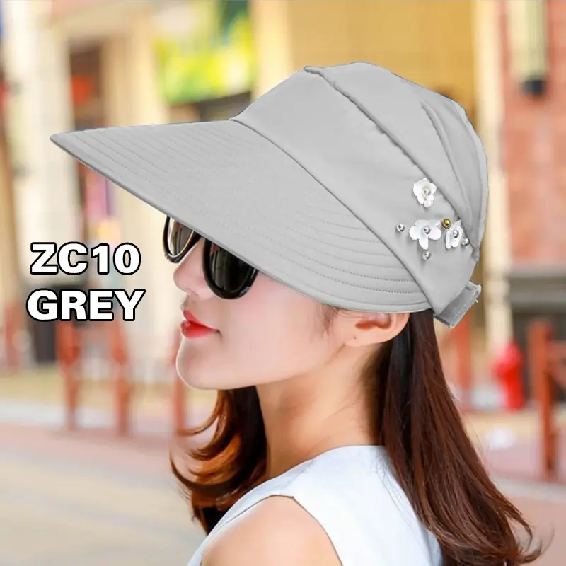 Caramel - Topi Pantai Wanita Visor Outdoor Motif Bunga Sport Hat Golf Riding By Cycle 4