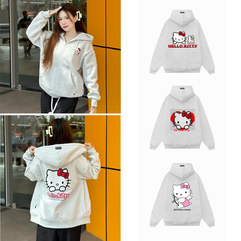 ( Deal Mở Bán )Bộ sưu tập Áo Hoodie Nỉ Bông In Hình HELLO KIT.TY dễ thương cat basic CINDDY BRAND unisex KI030 aokhoac dep Nữ Top Nhung Women Nữ Top Nữ Top
