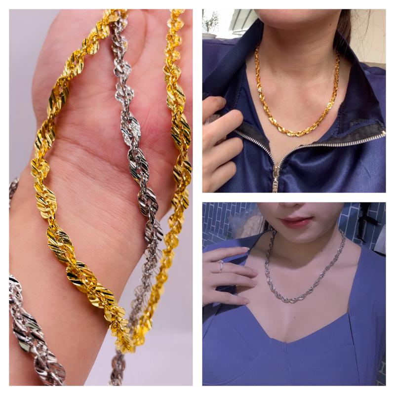 Dây chuyền xoắn titan Vòng cổ titan xoắn lá màu vàng hoặc trắng dày 6 li TRANGSUCMOILUATUOI.RIN