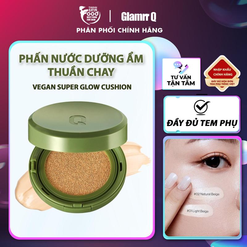 Phấn Nước Dưỡng Ẩm Thuần Chay GLAMRR Q Vegan Super Glow Cushion SPF50+ PA++++ Mỹ Phẩm Cosmetic Trang Điểm