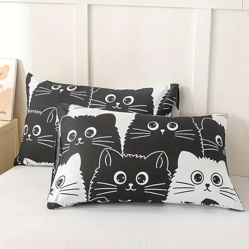 Cat Pattern Bedding Set, 3 Counts/set Including 1 Count Quilt Cover & 2 Counts Pillowcase without Filler, Soft Comfortable Bedding Set for Bedroom 7