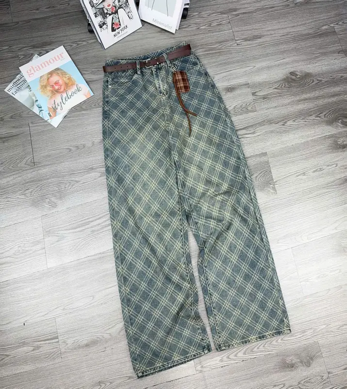 Quần Bò Suông Caro Mix Đai Cao Cấp #8036-1 5