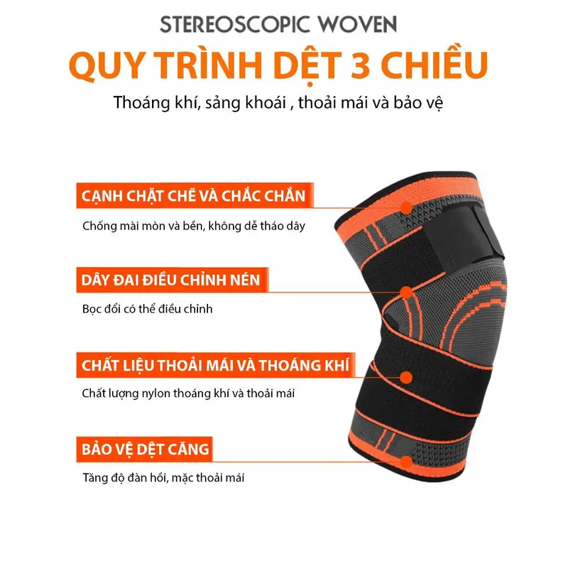 Bó gối có dây đai quấn trợ lực vải dệt kim 3D thoáng khí AL7720 Đai Quấn Bảo Vệ Đầu Gối Trợ Lực Thể Thao 3