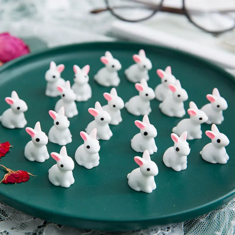 Miniature Landscape Miniature Ornaments Little White Rabbit with Ears Rabbit Resin Craft Mini Ornaments DIY Accessories