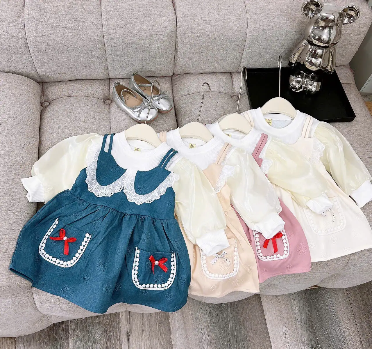 (8-20 kg) set váy thu đông cho bé gái mặc đi chơi đi học , di lễ tết , đầm thu đông đáng yêu cho bé gái - Sandal