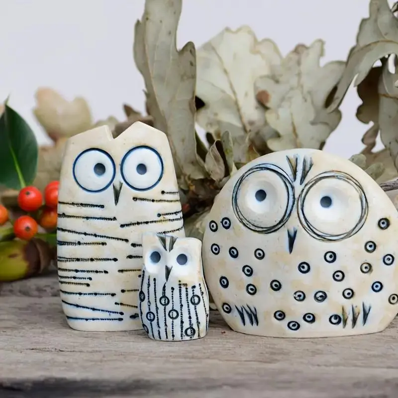 Owl Design Decorative Statue, 3 Counts/set Cute Owl Decoration Craft, Desktop Ornament for Home Office Bookshelf Decor
