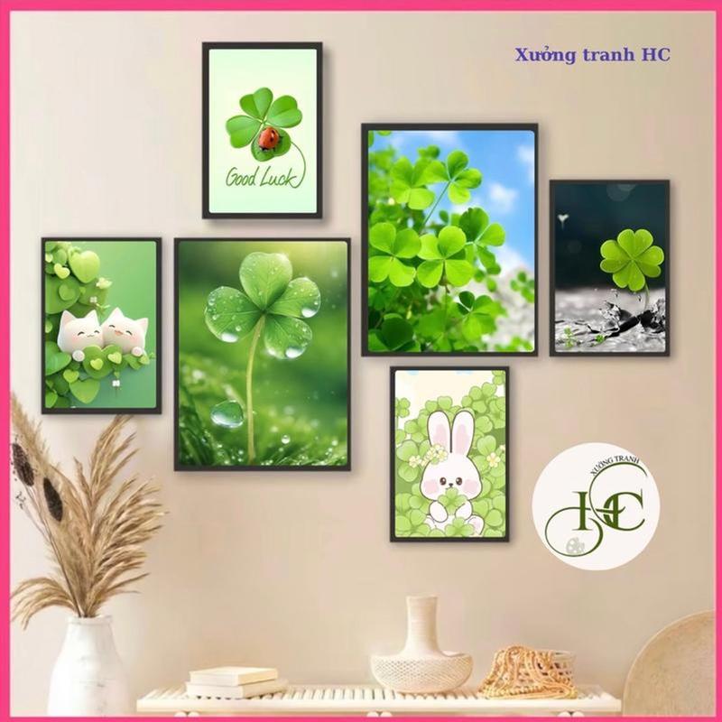Tranh dán  tường cỏ 4 lá may mắn , hoa lá  decor phòng ngủ phòng khách , góc học tập - Treo Tường Đồng Tranh Decal Trang Trí Nhà Decor Tường
