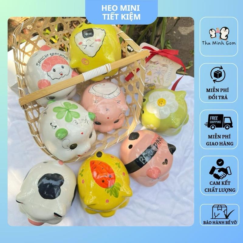 [ lỗ tròn + lỗ dẹt ] Ống Heo Đựng TiềnHeo lỗ tròn - lỗ dẹt/ heo đất mini gốm sứ Bát Tràng Ống Tiết Kiệm 50k/ lợn đất tiết kiệm/ heo đất tiết kiệm