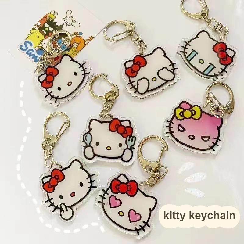  At Ngộ nghĩnh Hello Kitty Mèo Acrylic Móc Khóa Hoạt Hình Dễ Thương Anime Kawaii Móc Khóa Mặt Dây Chuyền Sáng 