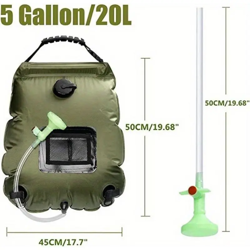 Portable 5 Gallon Solar Heated Camping Shower Bag, Solar Heated Camping Shower Bag with Detachable Hose & Switchable Shower Head, Suitable for Outdoor Travel, Hiking, Beach & Swimming 5