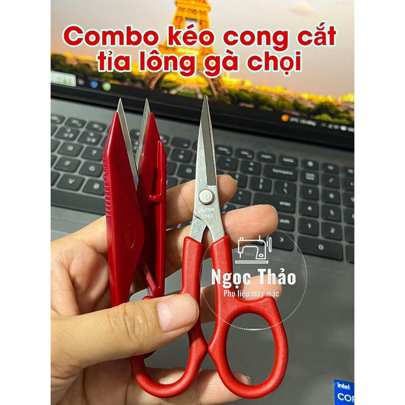Combo kéo mũi cong + kéo bấm cắt tỉa lông gà chọi hàng loại 1