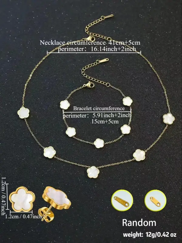 Summer 2025 Flower Design Vintage Jewelry Set, Gifts for Girlfriend, Stud Earrings & Necklace & Chain Bracelet for Party, Daily Clothing Decor, Trendy Clean Girl Jewellery for Women for Birthday Gift 1