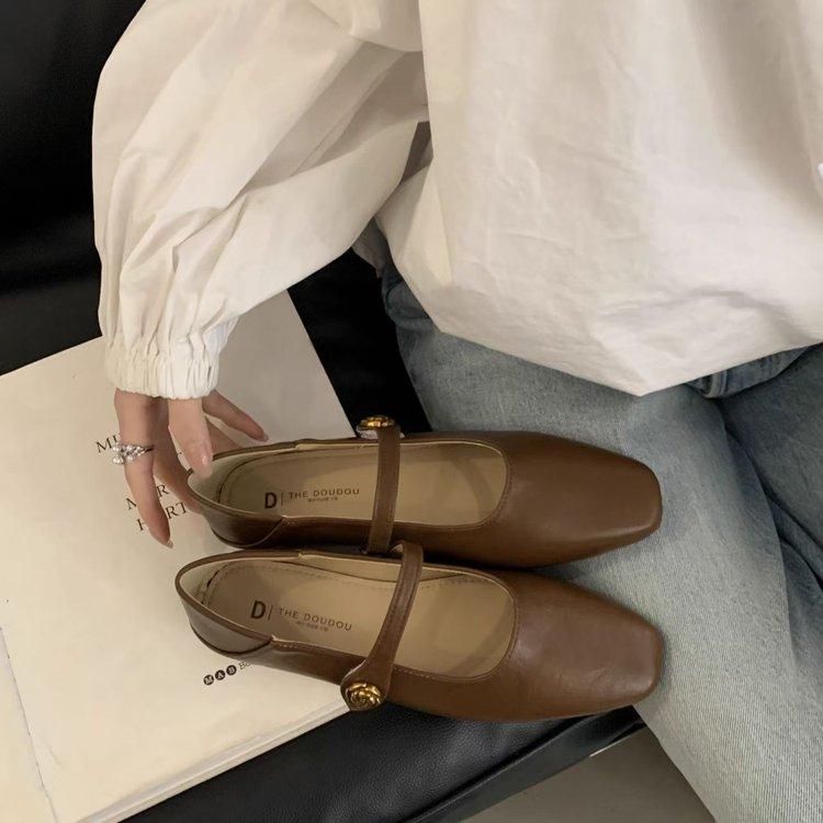 Giày Đế Bằng, JINxCHOY SHOES, Phong Cách Cổ Điển Hàn Quốc, Gót Thấp, Chất Liệu PU, Thời Trang Nữ, Thích Hợp Mặc Hàng Ngày, Thoải Mái, Thường Ngày, Chống Trượt, Chống Mài Mòn, Màu Trơn, Thiết Kế Velcro Lười Biếng, Giày Mueller 2