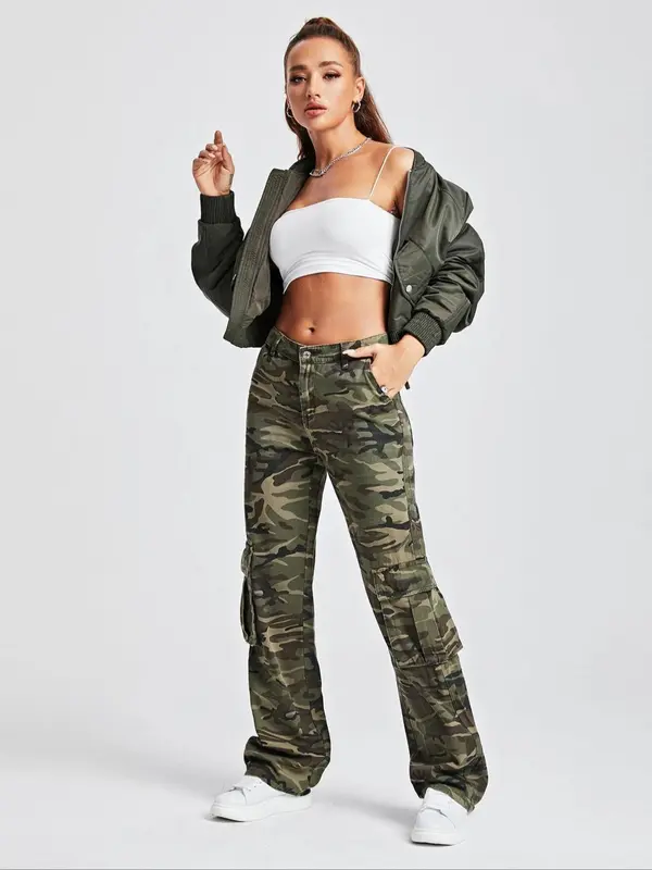 Women's Camo Print Straight Leg Jeans, Street Fashion Casual Denim Pants for Daily Wear, Ladies Bottoms for All Seasons 4