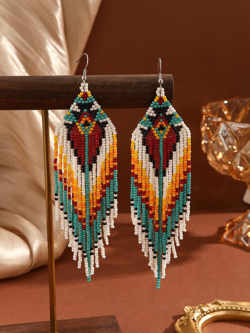 Product Introduction of Boho Style Aztec Pattern Beaded Decor Dangle Earrings, Fashion Jewelry for Party, Daily Clothing Decor, Trendy All-match & Exquisite Jewelry for Birthday Gift 11