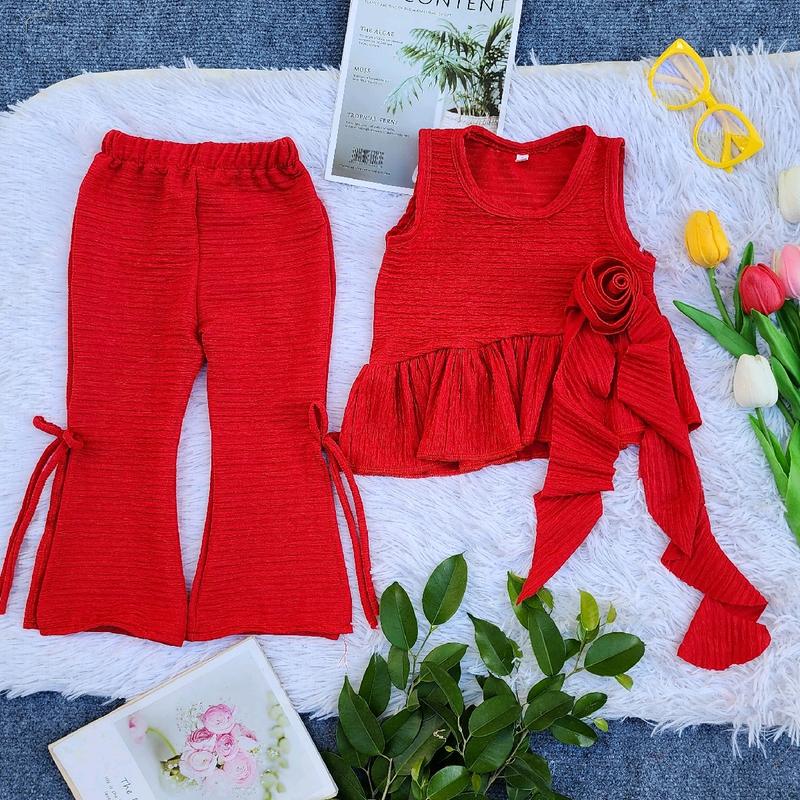 (8-26kg) Bộ áo sát nách đính bông + quần dài ống loe xẻ tà 2 bên chất thun xốp Nhật (mua 2 bộ kèm 1 vòng ngọc)