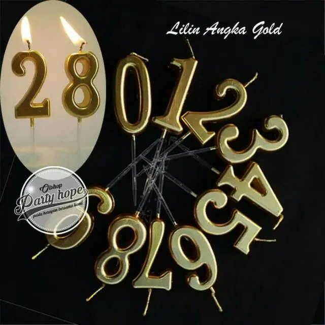 lilin angka gold / Lilin Ultah emas / Lilin Angka ulang tahun gold 0