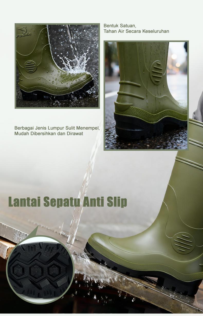 Sepatu bot pria model baru, sol tebal anti slip, desain mid-calf, tahan air dan banjir, sepatu kerja karet, cocok dipakai saat musim hujan
