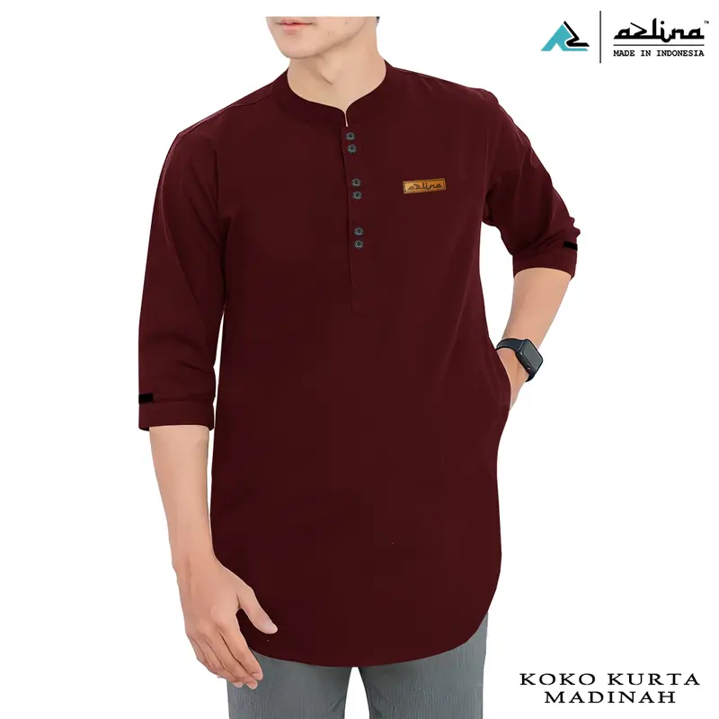 Baju Koko kurta fashion muslim pria model lengan 3/4 bahan katun madinah premium Azlina Formal Nyaman Simple Dewasa 2