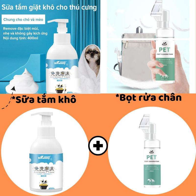 [MẪU MỚI] Combo sữa tắm khô và Bọt rửa chân dành cho chó mèo thú cưng