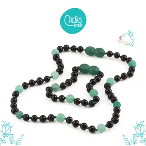 AG66 Kalung dan Gelang Amber Tumbuh Gigi Bayi dengan Green Frost Agate By Carlis Baby