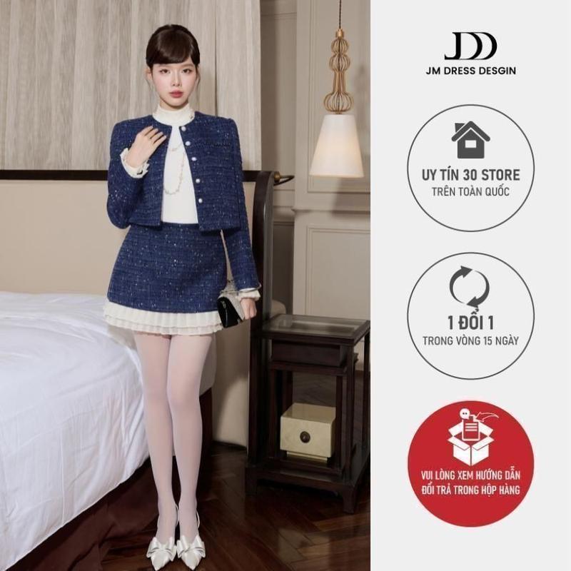 Set Áo Tweed Cổ Tròn Túi Ốp Phối Ren 5T02.2509K Chân Váy Tweed Phối Bèo Xếp Ly 4S28.2509K. Set Đồ Thanh Lịch Dự Tiệc JM