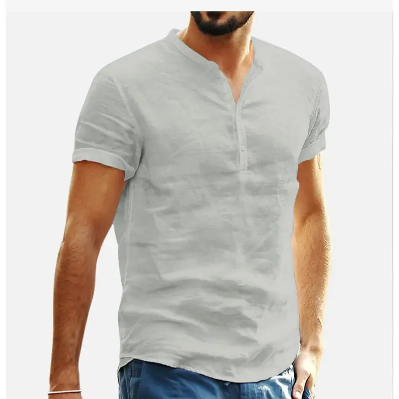 Kemeja Pria Lengan Pendek Bahan Linen Premium Casual 4