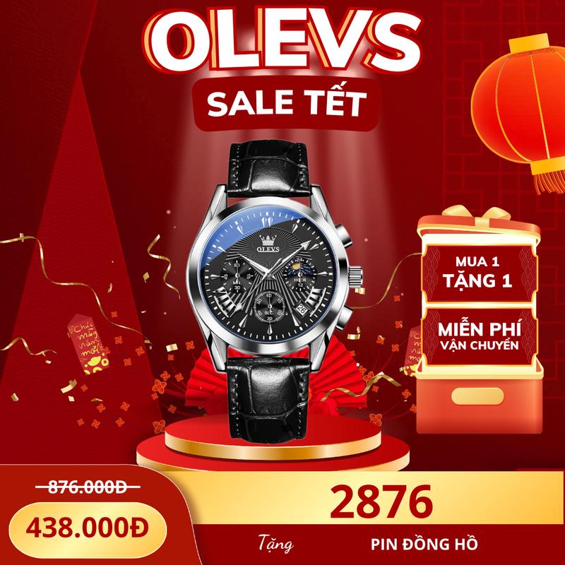 Đồng Hồ Pin Nam Chính Hãng Dây Da OLEVS - 2876 Quà Tặng Người yêu Thời Trang Thể Thao Trẻ Trung Phù Hợp Với Mọi Độ Tuổi Hiệu Ứng Phát Sáng Chống Nước 3ATM Size 40MM
