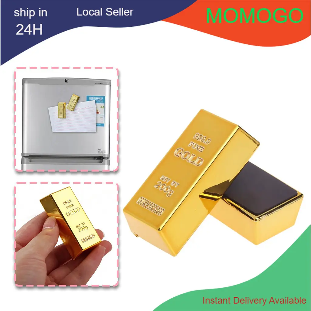 Creative Artificial Gold Brick Bar DIY Bottom strong rubber magnet Removable message sticker Decoration