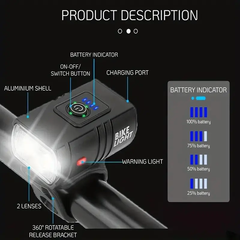 USB Rechargeable Bike Light, High Brightness Bicycle Headlight, Professional Lighting Equipment For Night Riding 2