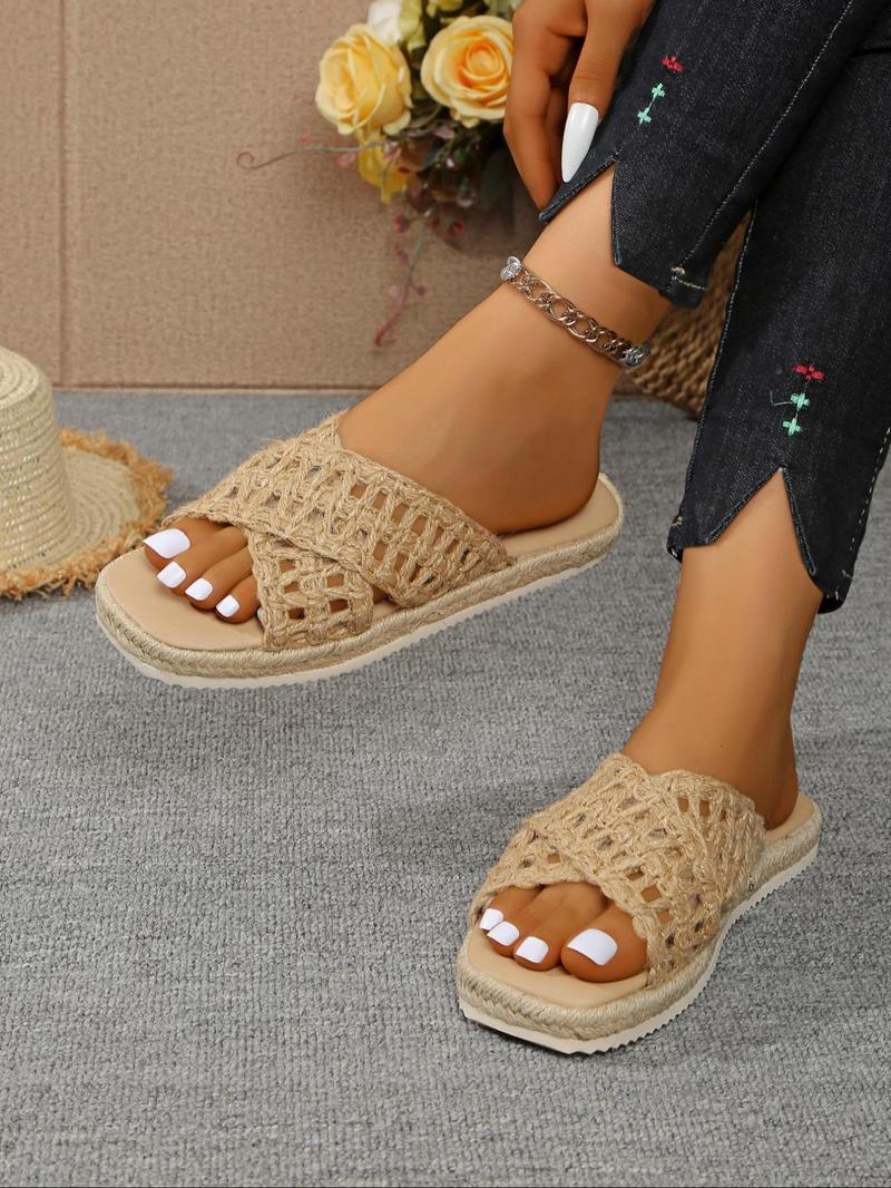 Product Introduction of Women's Fashionable Plain Color Linen Slides, Casual Comfortable Boho Style Slippers for Summer, Lightweight Breathable Slippers for Indoor & Outdoor Wear, Walking Shoes 5