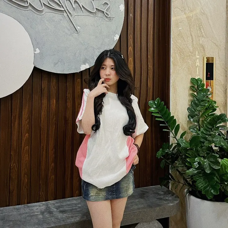 [RẺ VÔ ĐỊCH] Áo thun phông Raglan logo tay nam nữ PINK tay lỡ form rộng bblaloal Unisex 2