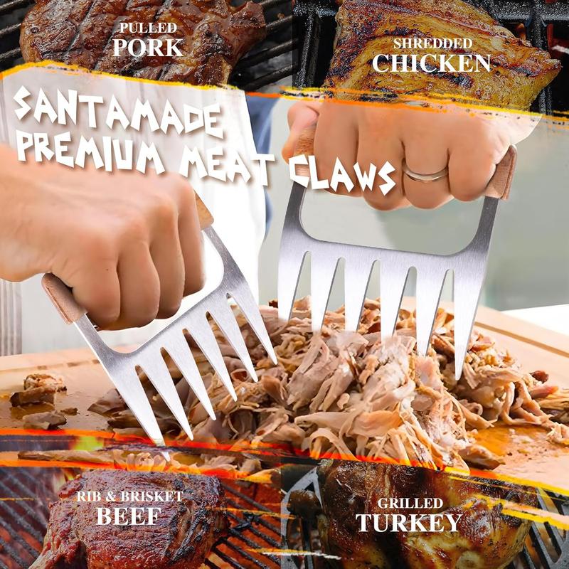 Product Introduction of Stainless Steel Meat Shredder Claws, 2 Counts Wooden Handle Meat Handler Shredder Claws Set, Meat Shredding Tool, Kitchen Utensils & Gadgets 3