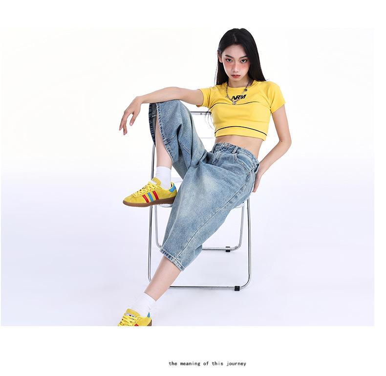 Product Introduction of High-Quality American Style Spicy Girl Seven-Quarter Wide-Leg Jeans for Women Spring Summer 2025 New High-Waisted Loose Slimming Petite Mid-Length Top Baggy Pants Women Womenswear Bottom 21