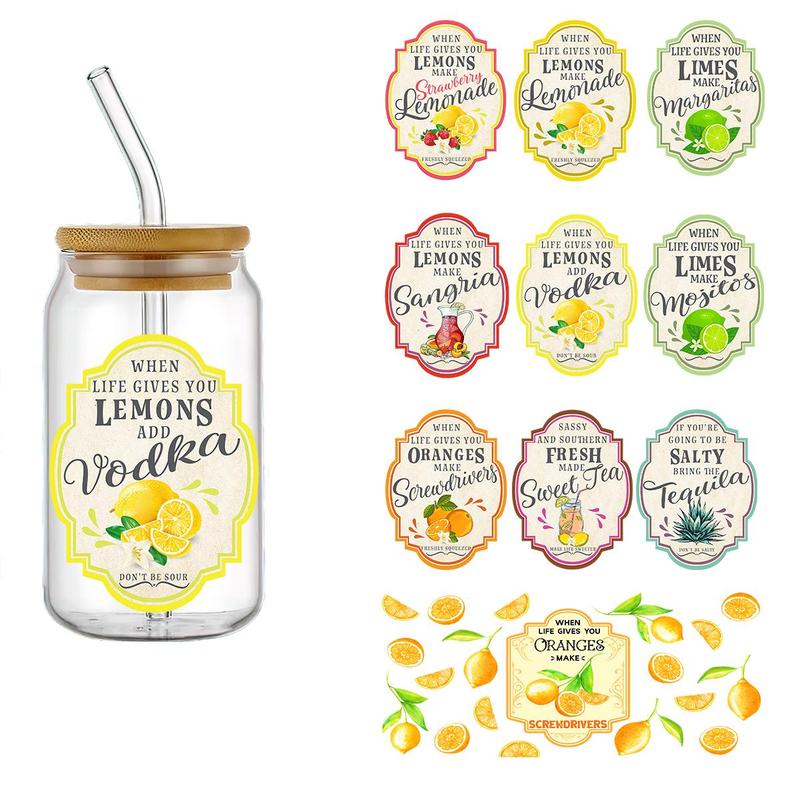 Cartoon Lemon Theme Cup Stickers, 4 Counts/set Waterproof Self-adhesive Cup Wraps Decals, DIY Decorative Stickers For Home Cup Water Bottle 0