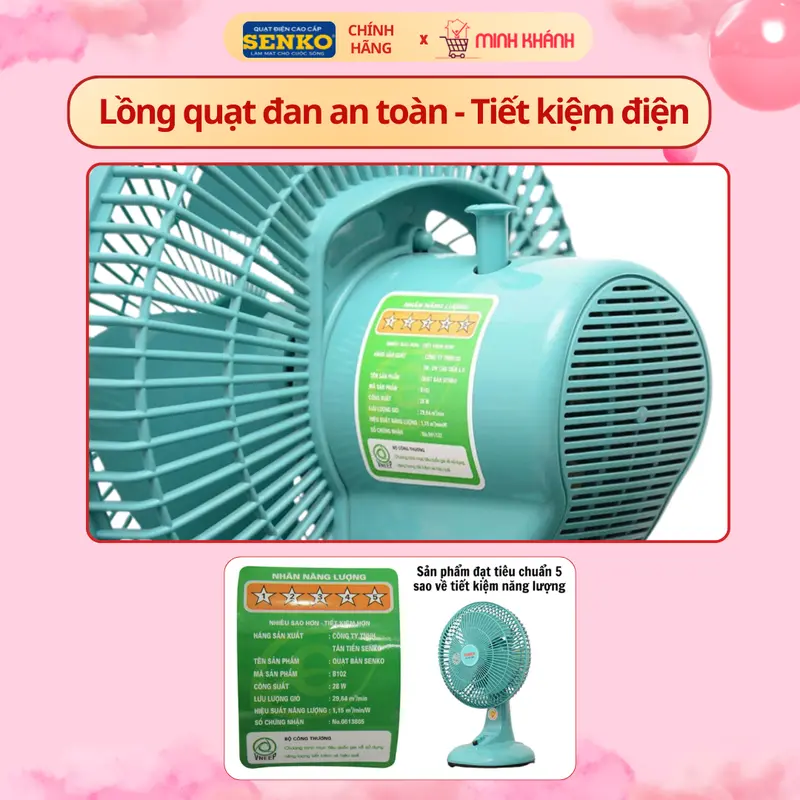 Quạt bàn mini 3 cánh Senko B102 - Nhỏ gọn, êm ái, gió mạnh, màu sắc xinh xắn, dùng cho ít người QuạT Fan 8