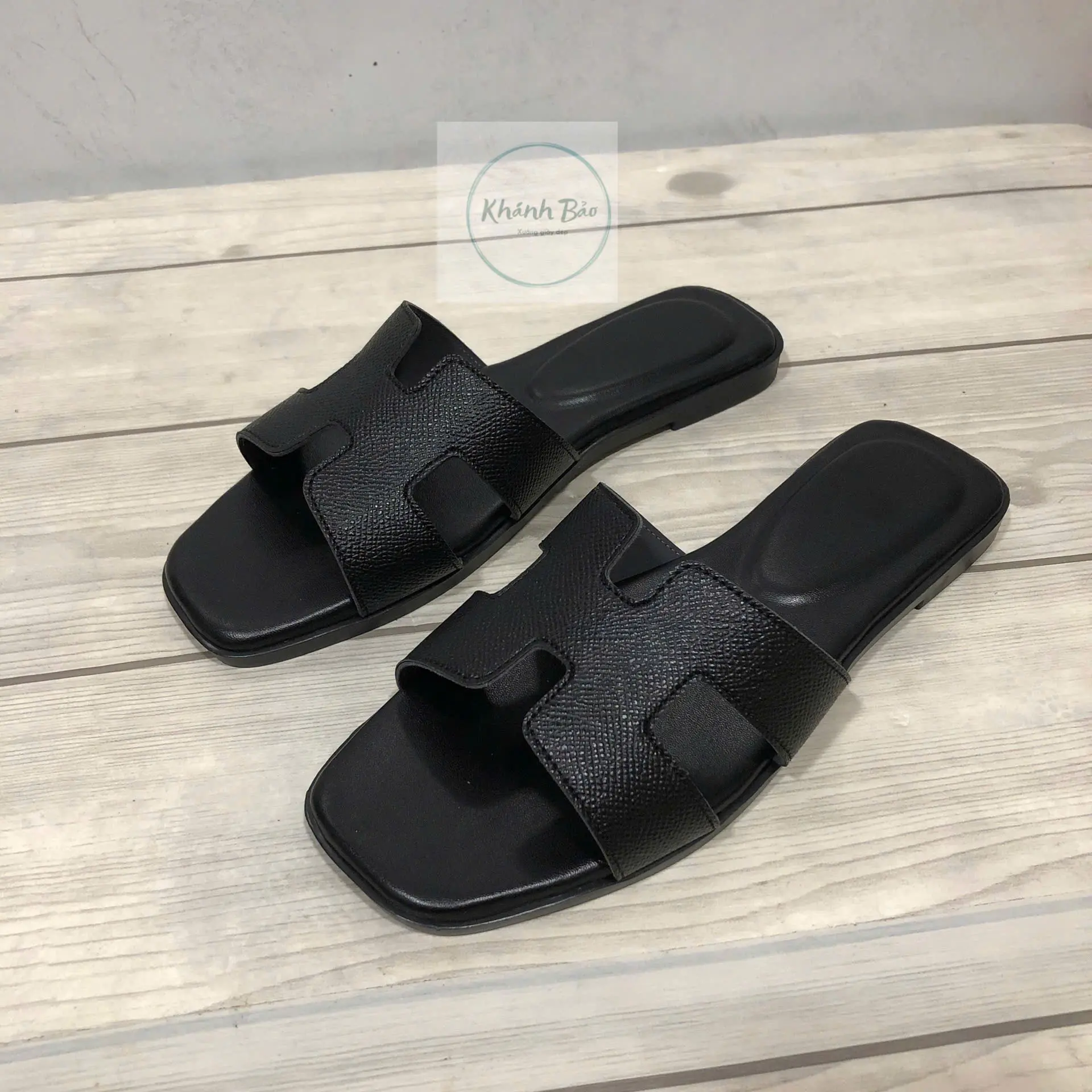Dép lê nữ chữ HỜ màu đen thời trang size 35-40- Slipper DéP Slipper Women Hoa Có Quai Shoes GiàY Jean Cao Su Nhung