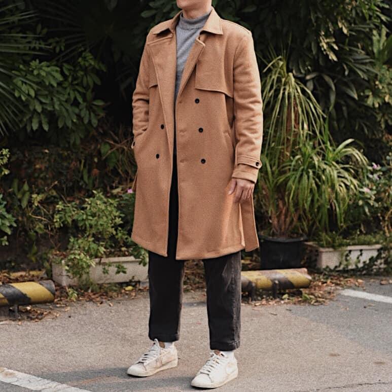 Áo khoác măng tô Hàn Quốc cho Nam vải dạ nỉ dày dặn Menswear Dài Tay Jacket