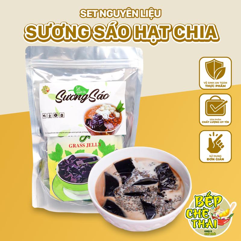 Sương sáo hạt chia cốt dừa - set lớn nấu 25 chén - bếp chè thái - tặng kèm công thức nấu