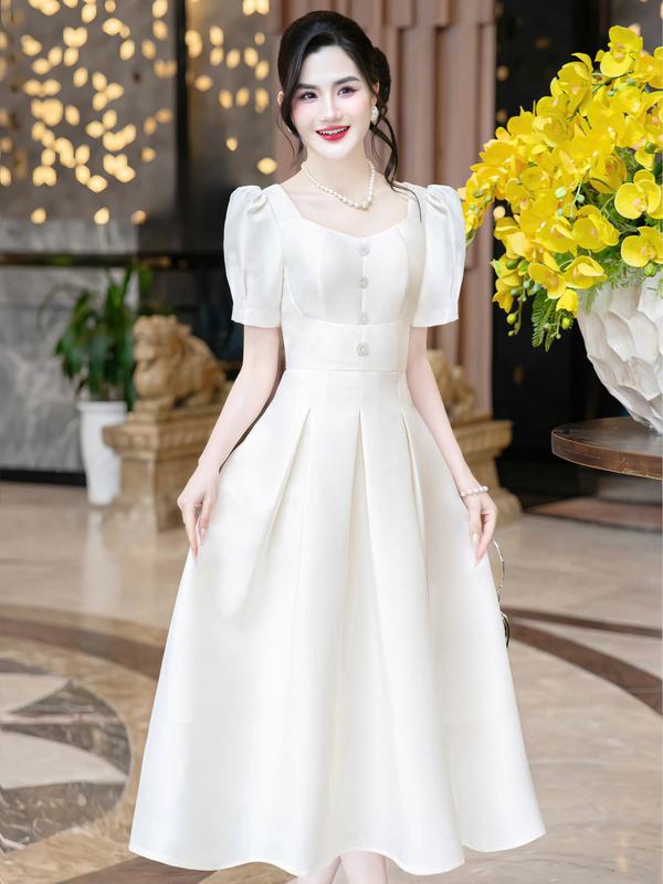   MIỄN SHIP  MDU4711 Váy Tafta Cao Cấp - Dáng Váy Xòe Kết Hợp Gam Màu Trắng Ngọc Trai  Thanh Lịch Dành Cho Nữ 